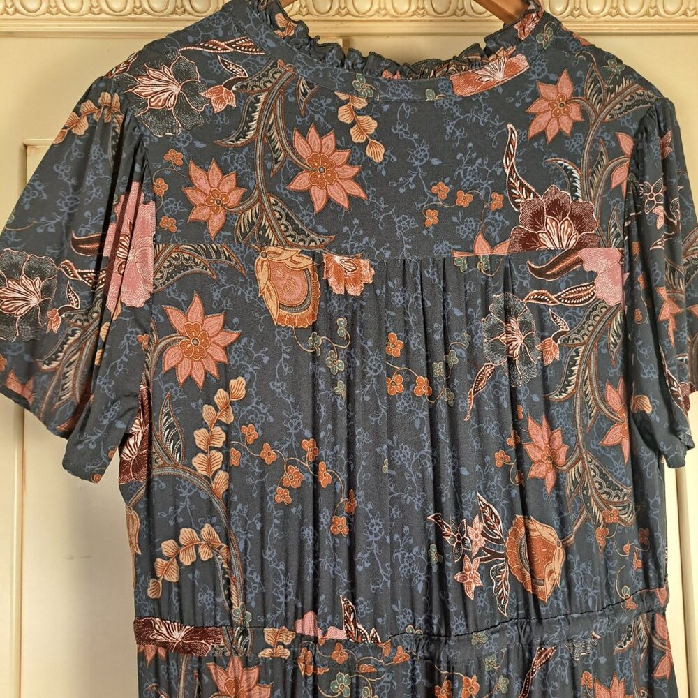 Knox Rose Midi Short Sleeve Blue Pink Floral Tiered Boho Print Dress Size Large - Picture 9 of 13